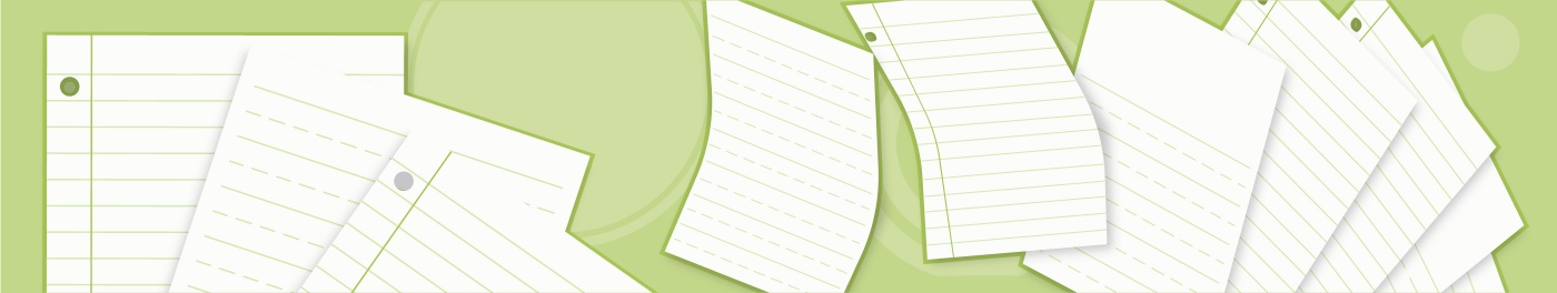 Stack of lined paper sheets on a green background